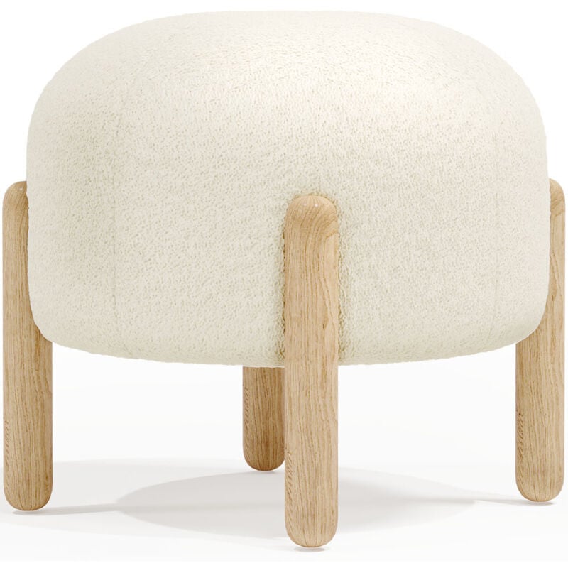 Tabouret Bas Rembourré en Bouclé - Curve Blanc