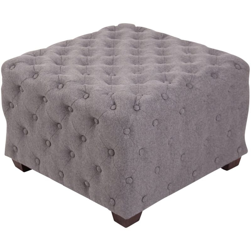 Tabouret bas repose-pieds pouf forme carré en tissu gris capitonné 100003715