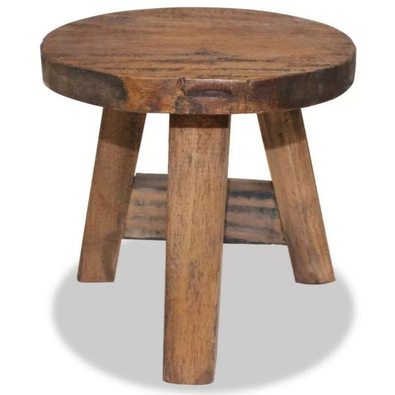 Tabouret bas rond bois massif recyclé clair Indula