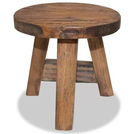 Tabouret bas rond bois massif recyclé clair Indula