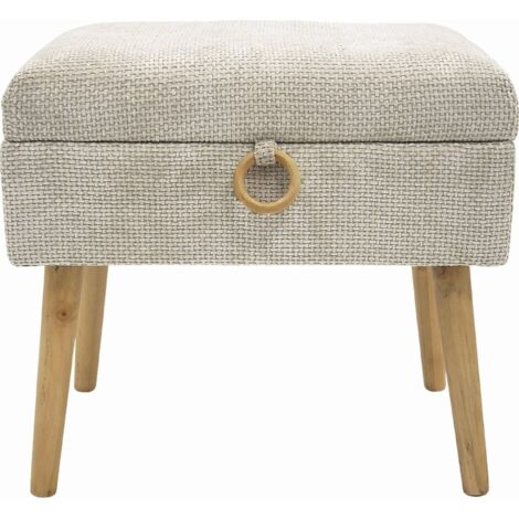Tabouret beige en tissu épais bois clair style scandinave - beige tissu et bois clair