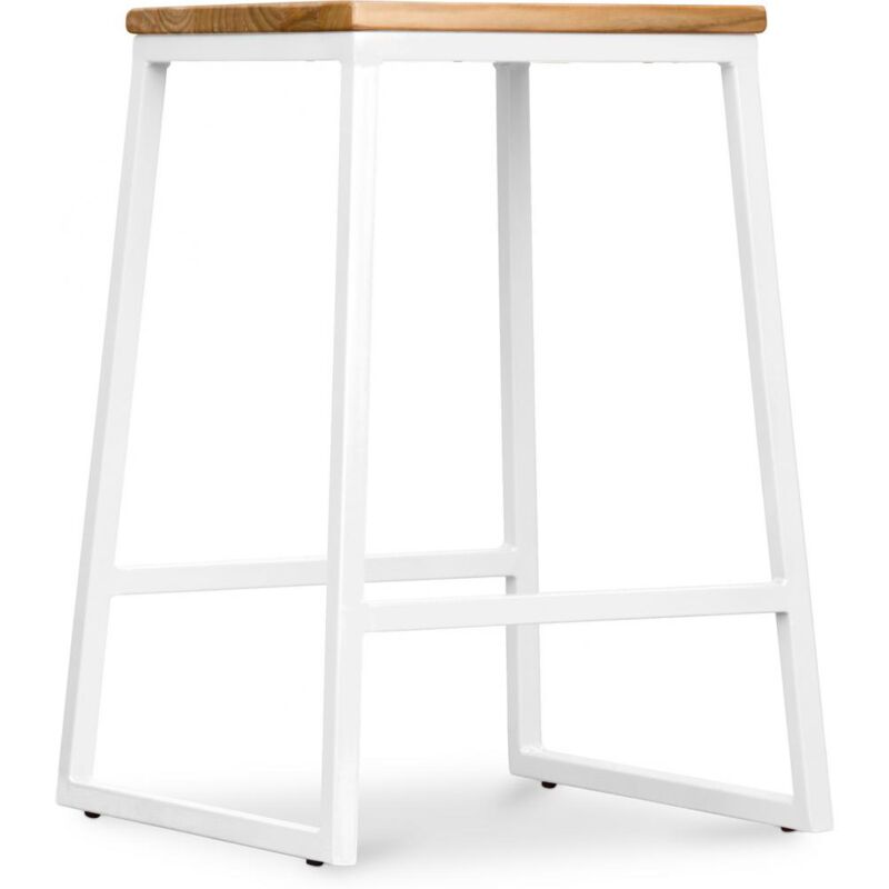 Privatefloor - Tabouret de Bar Design Industriel - Bois et Métal - 60cm - Big Boy Blanc