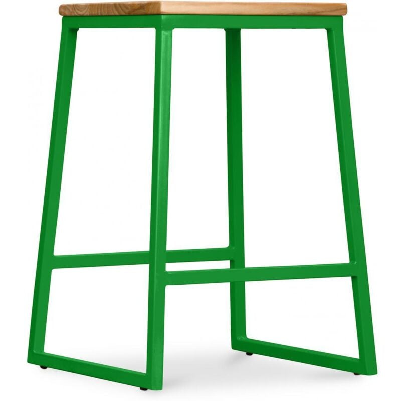 Privatefloor - Tabouret de Bar Design Industriel - Bois et Métal - 60cm - Big Boy Vert