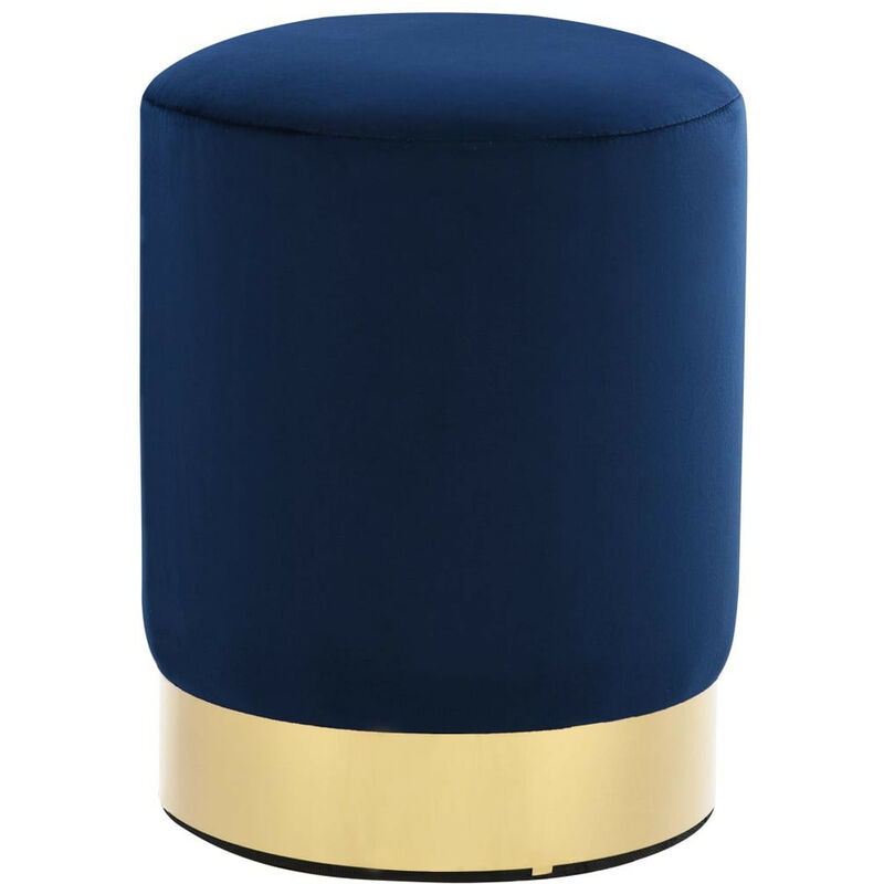 Tabouret bas design velours bleu marine et metal doré Sinza