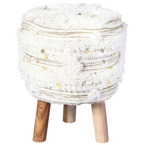 Tabouret Bohème Fait à la Main "Bohist IV" 50cm Crème & Kaki