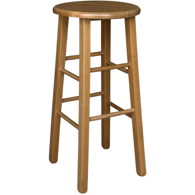 Tabouret en bois massif noyer clair h 68cm avec assise ronde et jambes droites