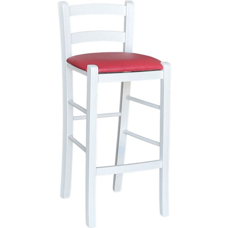 Tabouret en bois blanc avec assise en similicuir rouge h 67 cm du sol à l'assise