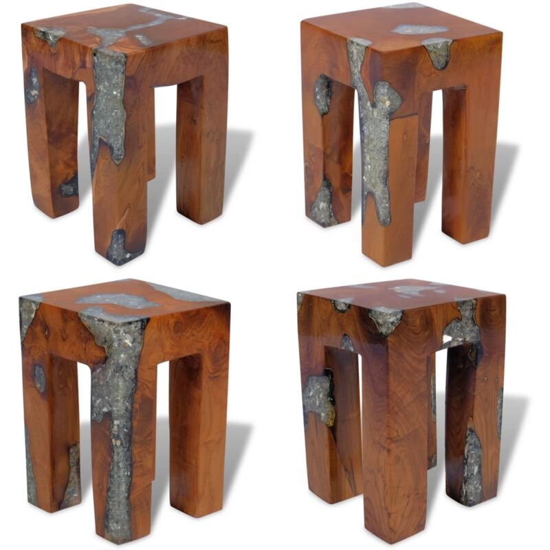Tabouret Bois de teck massif et résine - tabouret - tabourets - Home & Living - Multicolore