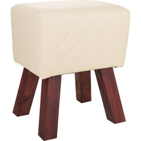Tabouret bois élégant assise pvc style moderne coloré - Crème et bois foncé