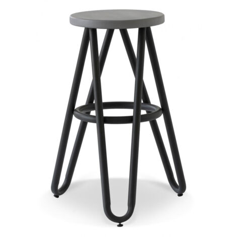 Tabouret - Bois-Métal - Noir - Décoration d'Autrefois
