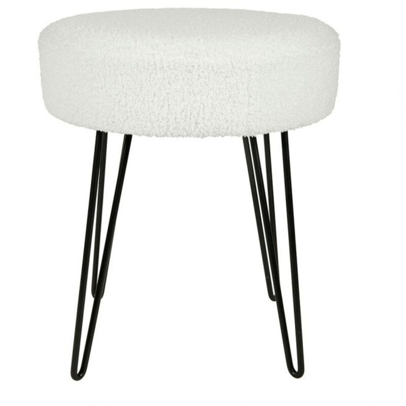 Ostaria - Tabouret bouclette blanc pieds métal Ostaria - Tabouret bouclette blanc pieds métal