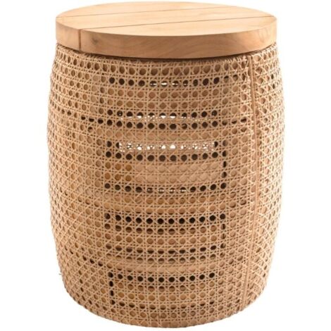 Tabouret cannage et bois rond 40cm COLONIAL - 40x40x45 cm - Kayu Meuble