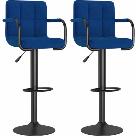 Tabouret capitonné tissu bleu avec accoudoir et pied acier noir Volka - Lot de 2