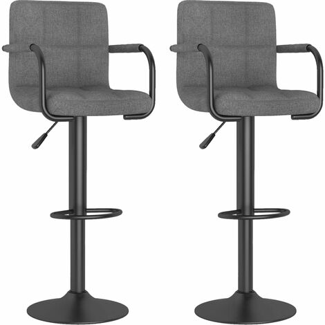 Tabouret capitonné tissu gris clair avec accoudoir et pied acier noir Volka - Lot de 2