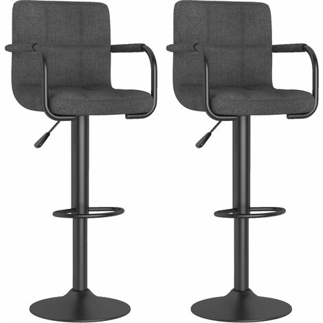 Tabouret capitonné tissu gris foncé avec accoudoir et pied acier noir Volka - Lot de 2