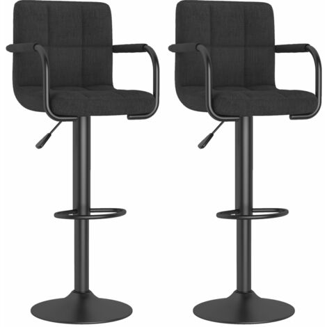 Tabouret capitonné tissu noir avec accoudoir et pied acier noir Volka - Lot de 2