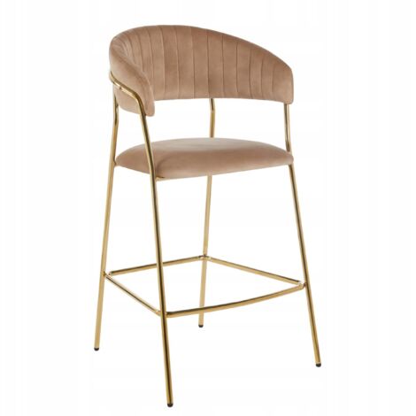 Tabouret cappuccino en velours H3-FX (structure dorée)