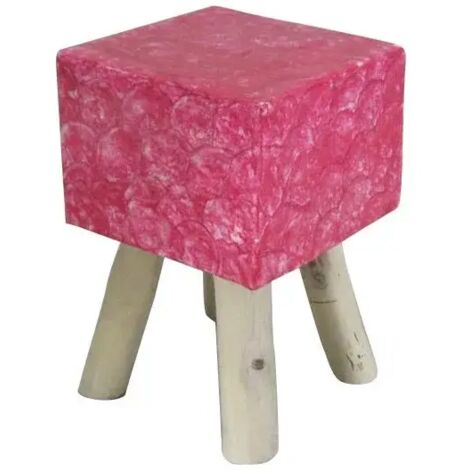 Tabouret carré 30 x 30 cm en bois de teck et nacre rose - GOODY
