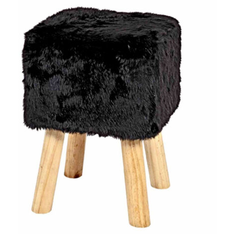 Tabouret Carré Imitation Fourrure "Josie" 45cm Noir