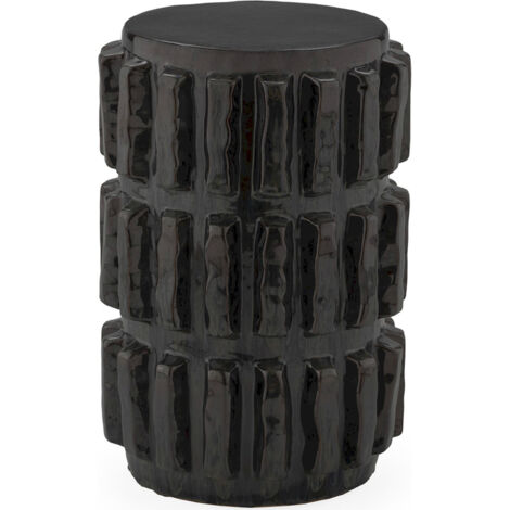 Tabouret céramique noir design moderne assise d'appoint élégante - noir brillant profond