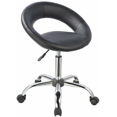 Tabouret chaise à roulette avec dossier synthétique noir hauteur réglable TABO09015
