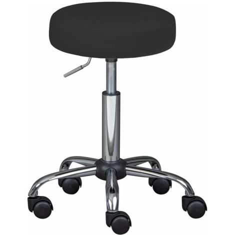 Tabouret chaise de Bureau Pivotant sur roulettes en Métal avec une Assise noire- Longueur 34 x Profondeur 34 x Hauteur 46 - 56 cm