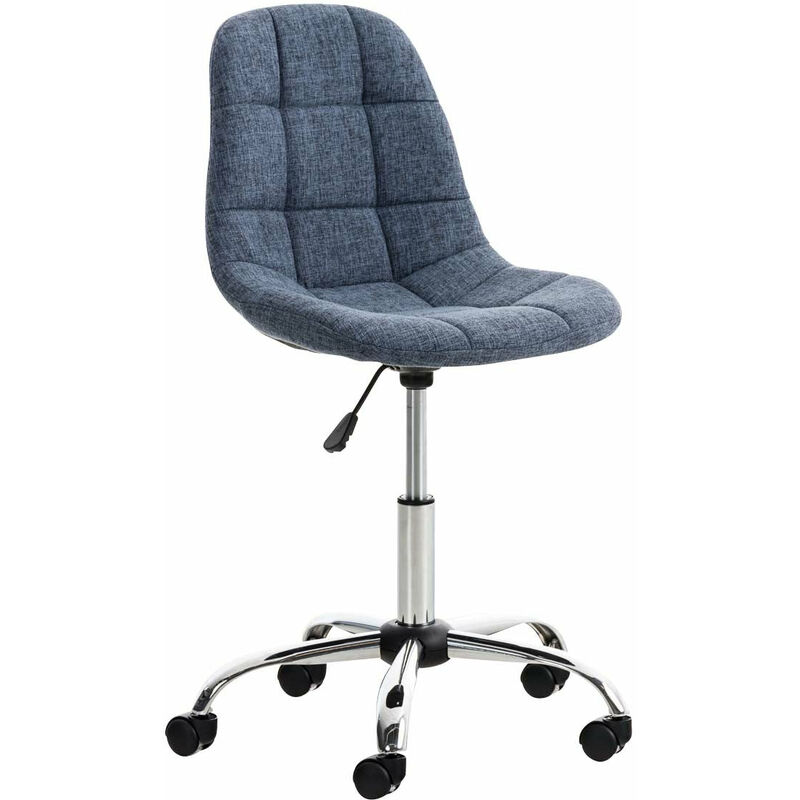 décoshop26 - tabouret chaise de bureau pivotante hauteur réglable tissu bleu tab010004