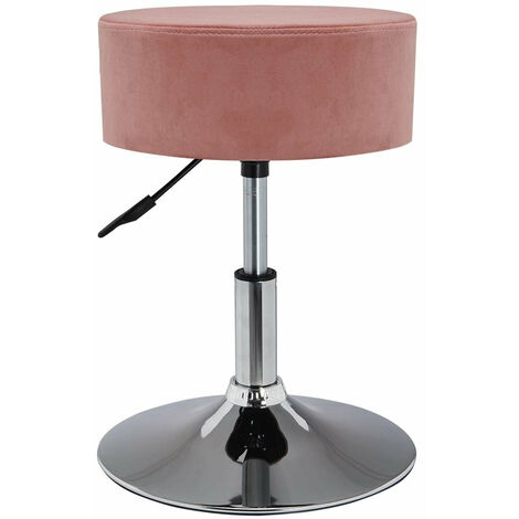 Tabouret chaise hauteur réglable en tissu velours rose TABO09054