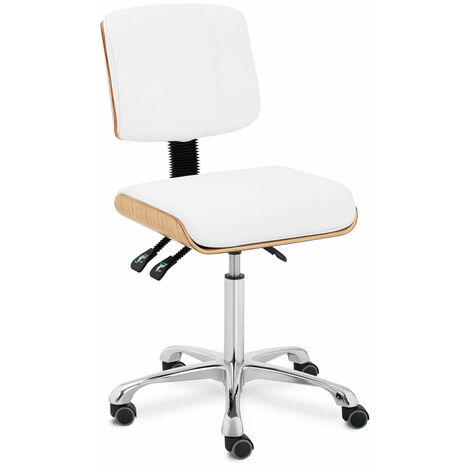 Tabouret chaise siège de bureau à roulette contreplaqué design blanc - Blanc