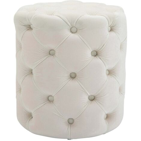 Tabouret chesterfield capitonné Ø 42 cm en velours crème avec boutons décoratifs – polyvalent et élégant 100008382