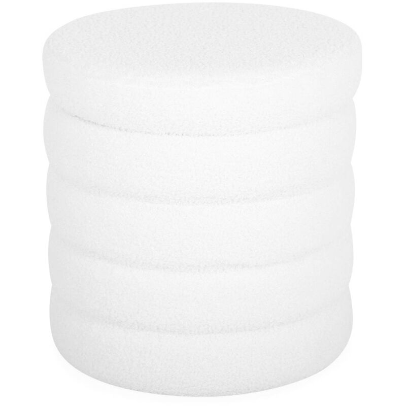 Tabouret en bouclettes blanches avec coffre de rangement intégré