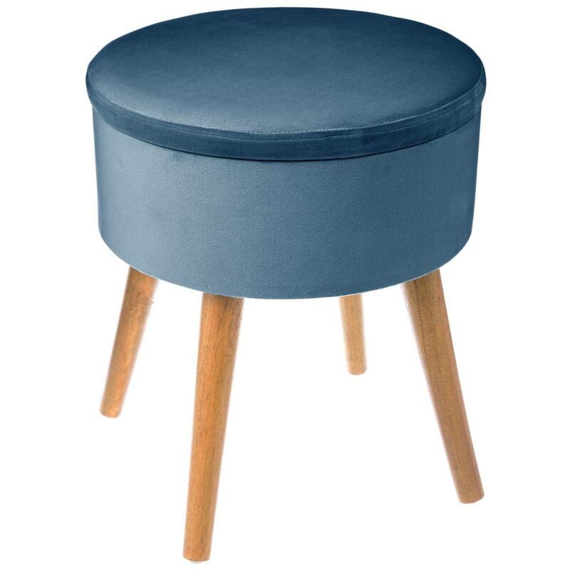 Tabouret coffre Tess velours bleu Atmosphera créateur d'intérieur