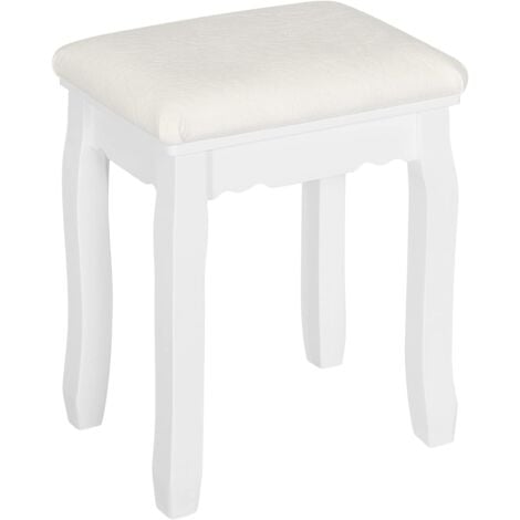 Tabouret Coiffeuse WOLTU, Chaise de Maquillage en Velours, Pouf Banc Piano Style Baroque, Pieds en Bois Massif, 38x28,5x45cm, Blanc