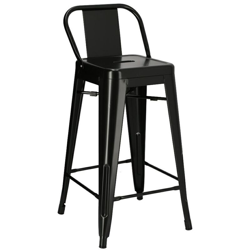 Tabouret court Paris Back 66cm noir insp. Tolix