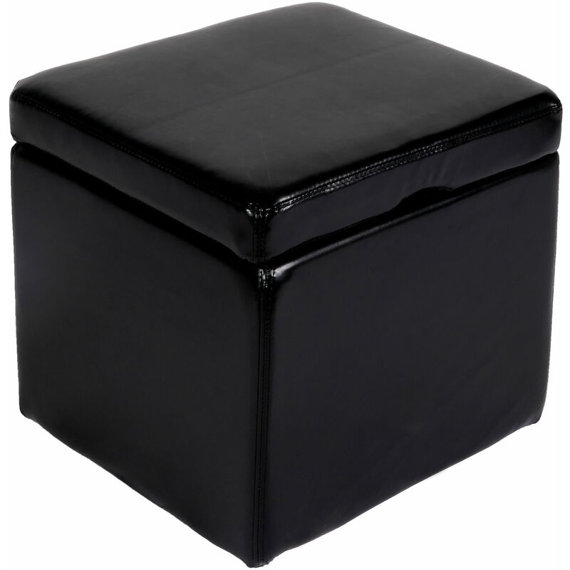 HHG - Pouf tabouret cube-coffre Onex, cuir, 45x44x44cm, noir