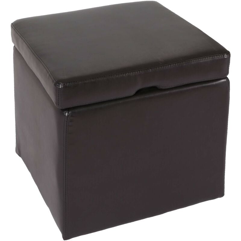 Tabouret cube, box de dépôt Onex, avec abattant, cuir, 45x44x44cm, marron