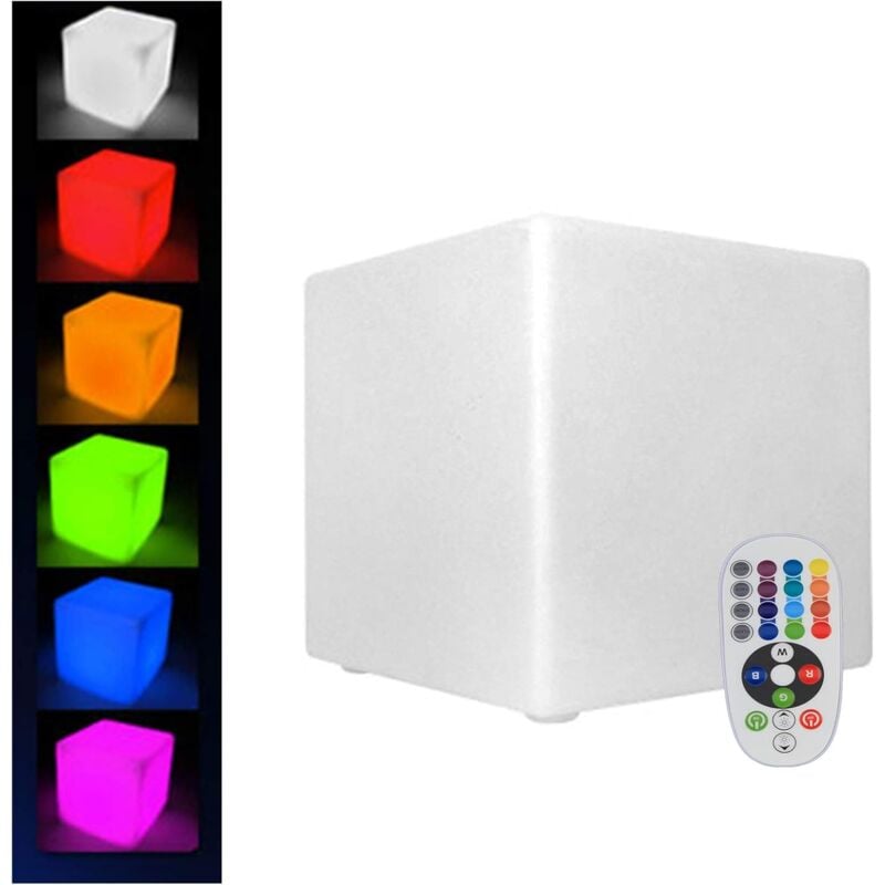 Tabouret cube lumineux led extérieur étanche avec télécommande, 30 cm, étanche 16 led rvb, tabouret carré économe en énergie, veilleuse à intensité