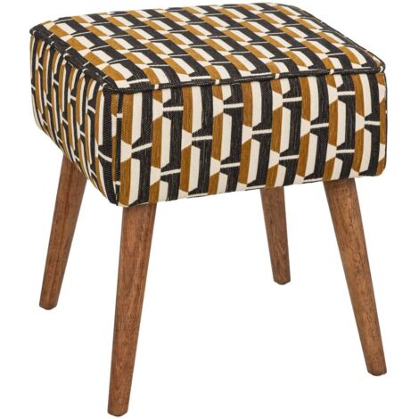 Tabouret d'appoint en bois et tissu chenille Noir, Jaune ocre et Blanc - Atmosphera