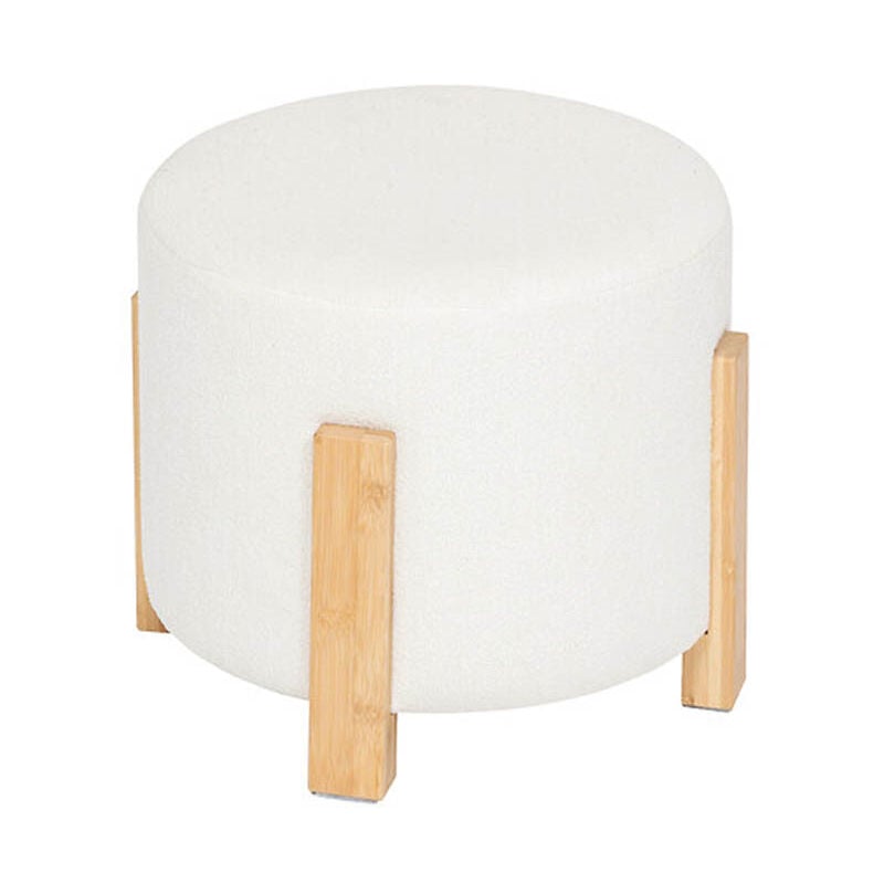 Tabouret d'appoint en bois naturel et tissu coloris Blanc - diamètre 37,5 x Hauteur 32 cm