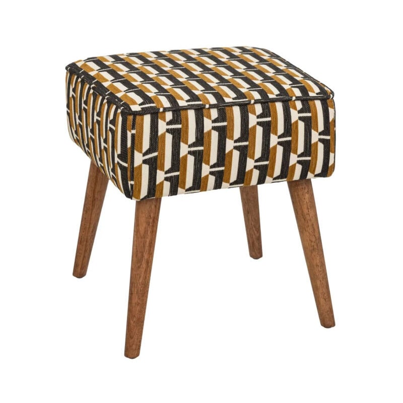 Tabouret d'Appoint Jacquard 'Chiara' 42cm Noir & Ocre