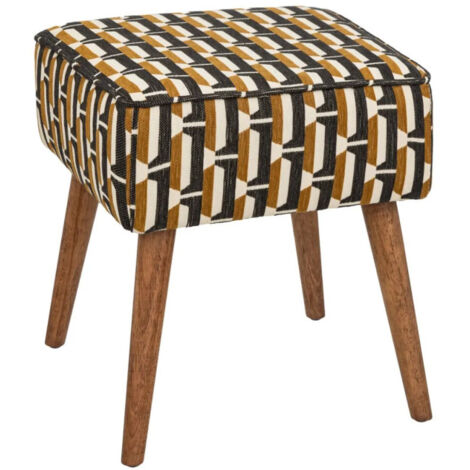 Tabouret d'Appoint Jacquard "Chiara" 42cm Noir & Ocre