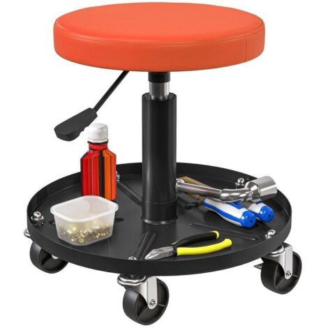 Tabouret d'atelier à 5 roulettes pivotantes 360°, hauteur réglable 38-50 cm, avec plateau, 38 x 38 x 38-50 cm