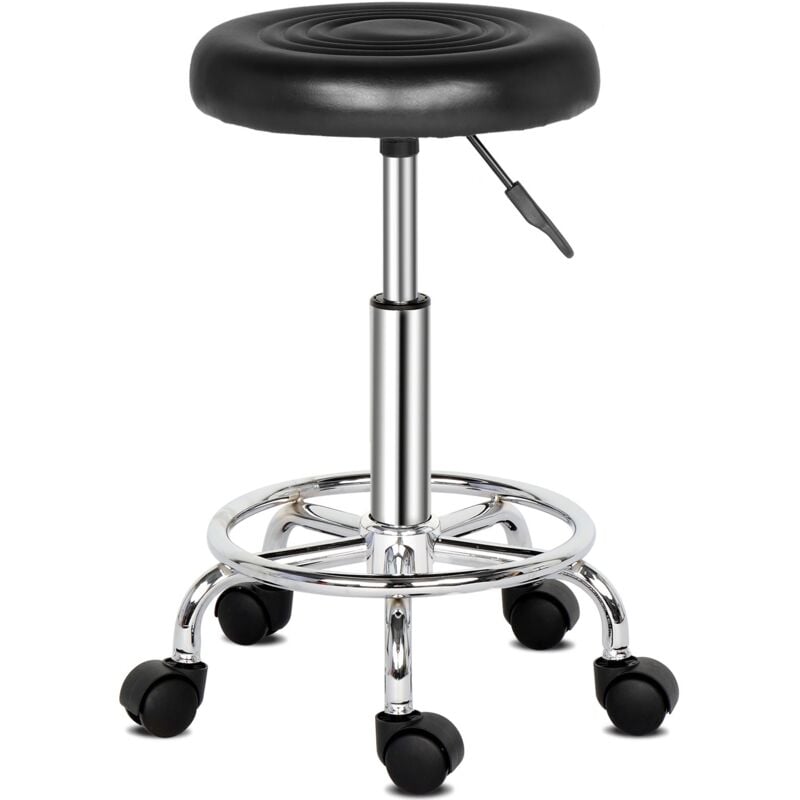 Kinsi - Tabouret d'atelier rond à roulettes réglable pivotable à 360° - noir