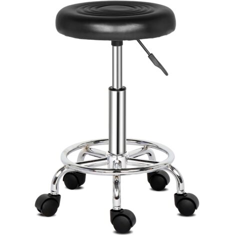 Tabouret d'atelier rond à roulettes réglable pivotable à 360° - noir