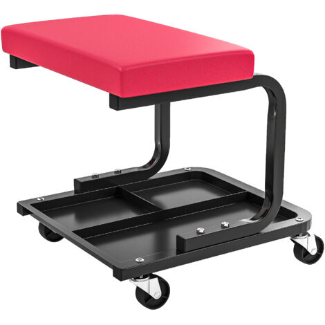 Tabouret d'atelier roulant rouge, siège mécanicien mobile, plateau porte-outils, charge max 135 kg, roulettes incluses, 36,5x33,5x35 cm