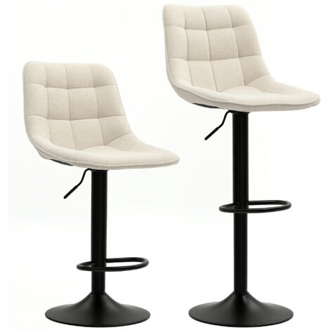 Tabouret de bar 2 pièces, tabouret rembourré avec dossier, piètement en acier, aspect chenille, chaise de cuisine réglable en hauteur avec repose-pieds, tabouret de comptoir pivotant à 360° pour cuisi