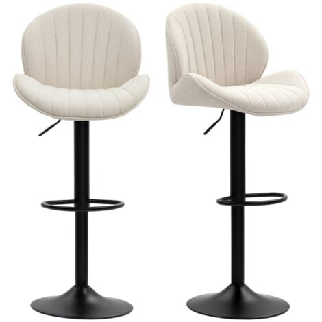 Tabouret de bar 2 pièces tissu beige hauteur réglable pivotant cadre acier pour cuisine salle à manger