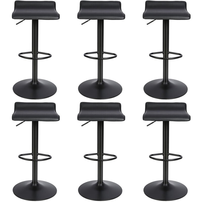 Sifree - Tabouret de bar, Lot de 6, 360 degrés rotatif, Avec repose-pieds, Tabouret pivotant, Hauteur réglable : 55-75 cm, Siège en cuir dur, Noir