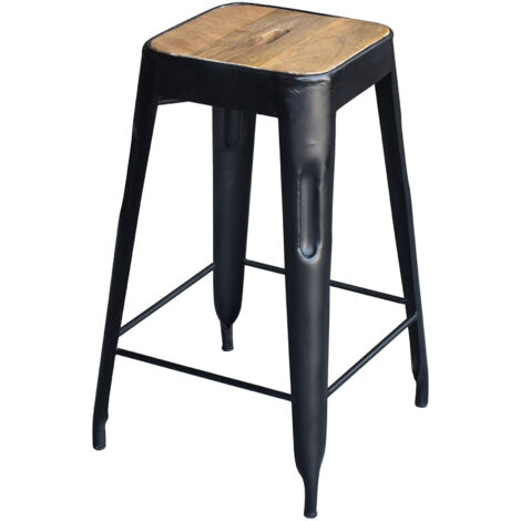 Tabouret de bar 38x38x64 cm en manguier naturel et métal noir