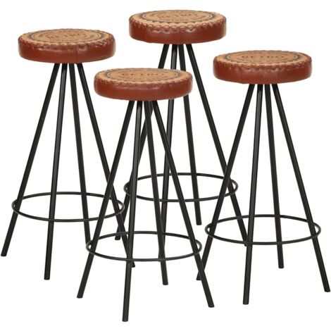 Tabouret de bar 4 pcs Cuir véritable et toile